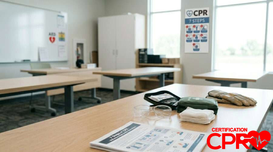 CPR training setup with manikins and instructional materials in Nashville.