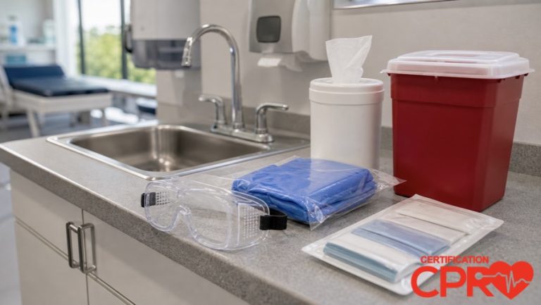 Bloodborne pathogens exposure control supplies for healthcare worker training in Nashville.