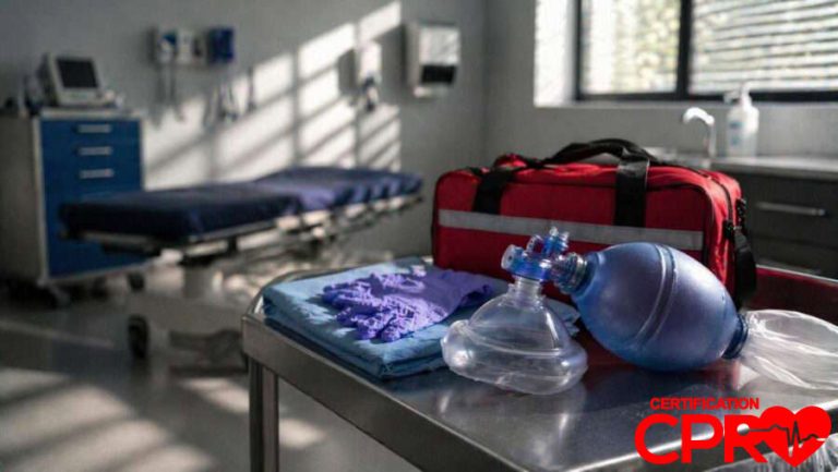 CPR training equipment in a medical classroom setting in Nashville.