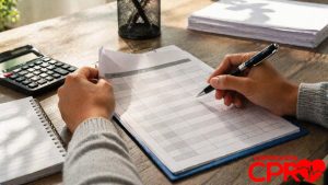 Person filling out a form for CPR certification in Nashville, Tennessee.
