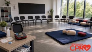 CPR classroom setup for practicing emergency response skills in Nashville.